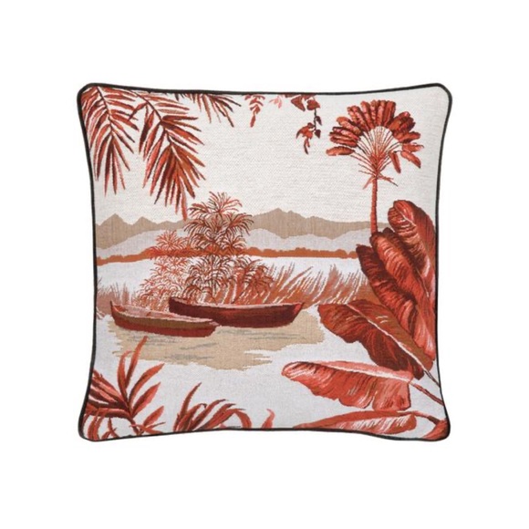 Iosis Paris "Buena Vista" cushion cover Red and Beige/Gray Tropical Throw Pillow - Picture 14 of 16